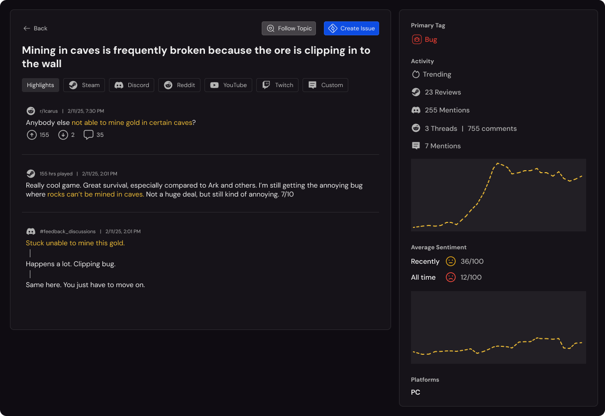 Screenshot of Kinn.gg showing a trending topic and it’s highlighted content.